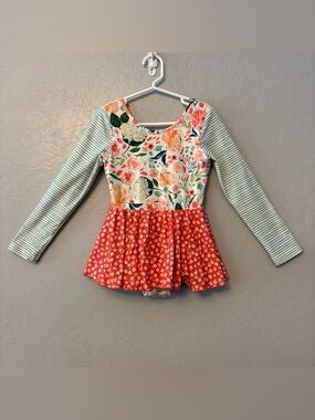 Cheeky Plum Farrah long sleeve coral and green floral leotard size 6